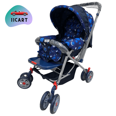 Dotted Blue Baby Stroller with Rear-Wheel and Brakes - 11Cart