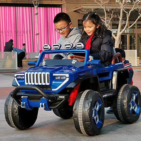 12V 4x4 Electric Blue Big Bdq 1200 Off road Jeep for Child | Music compatible | Spring Suspension & Seat Belt - 11Cart