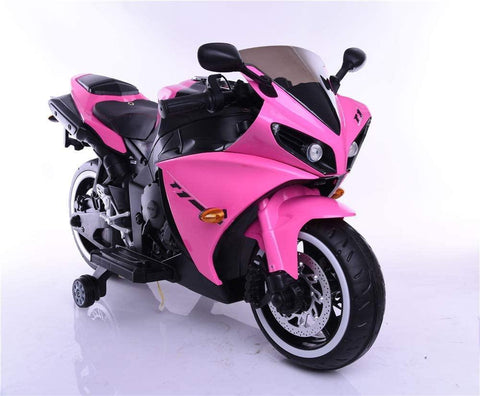 R1 Kids Pink Motorcycle Bike with Supporting Wheels - 11Cart