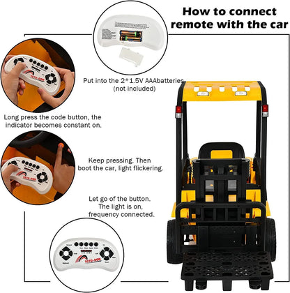 Kids Ride-On Forklift, Remote Control Forklift Openable Door & Storage Trunk - 11Cart