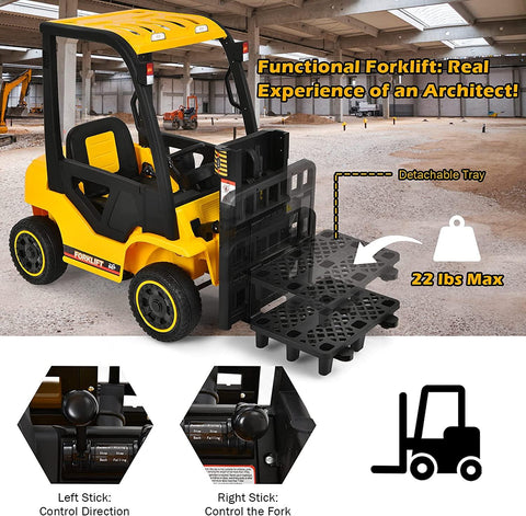 Kids Ride-On Forklift, Remote Control Forklift Openable Door & Storage Trunk - 11Cart