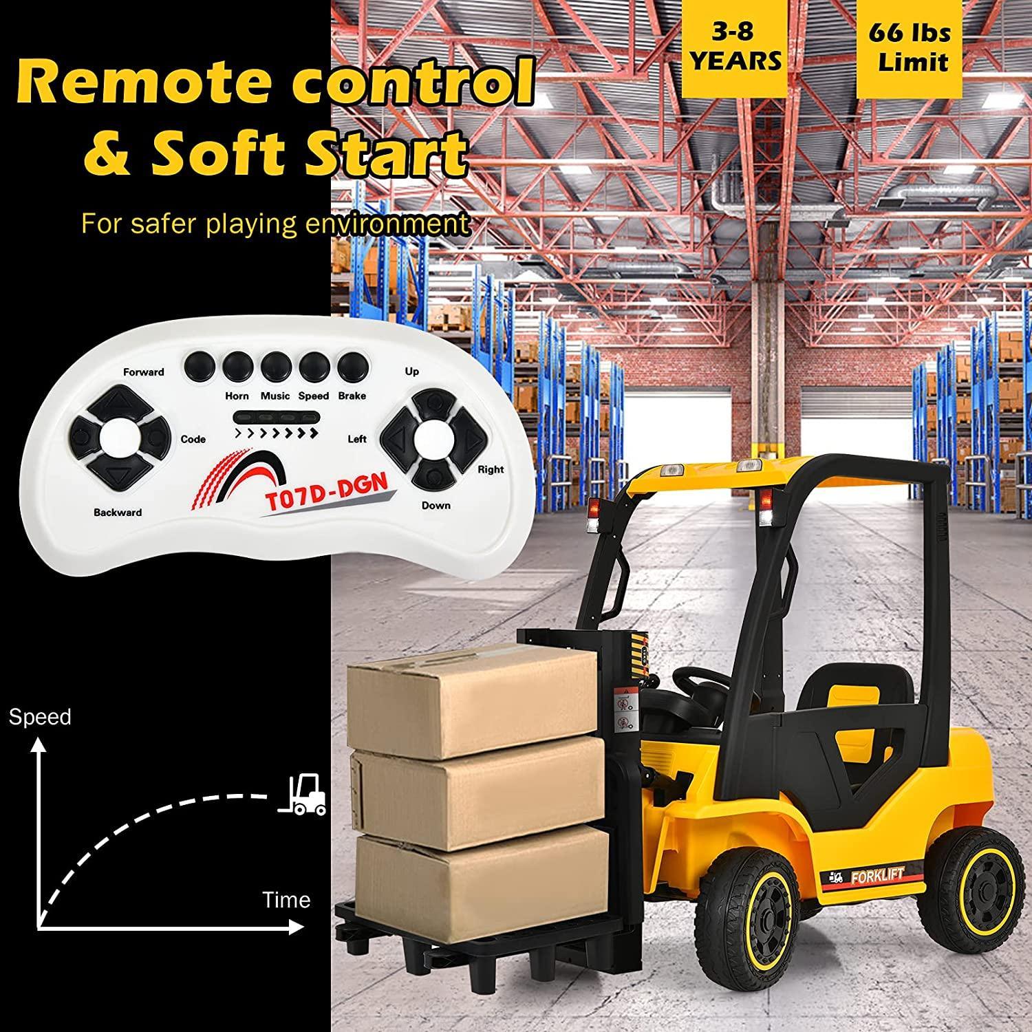 Kids Ride-On Forklift, Remote Control Forklift Openable Door & Storage Trunk - 11Cart