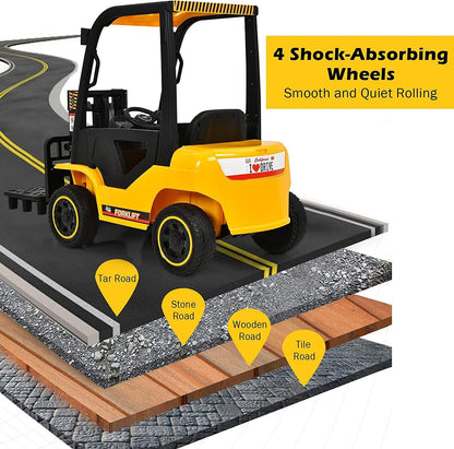 Kids Ride-On Forklift, Remote Control Forklift Openable Door & Storage Trunk - 11Cart