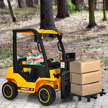 Kids Ride-On Forklift, Remote Control Forklift Openable Door & Storage Trunk - 11Cart