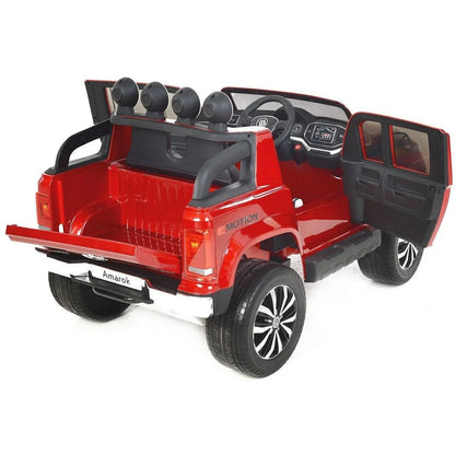 Battery-powered Volkswagen Amarok ride-on car with remote control and fun sound effects

