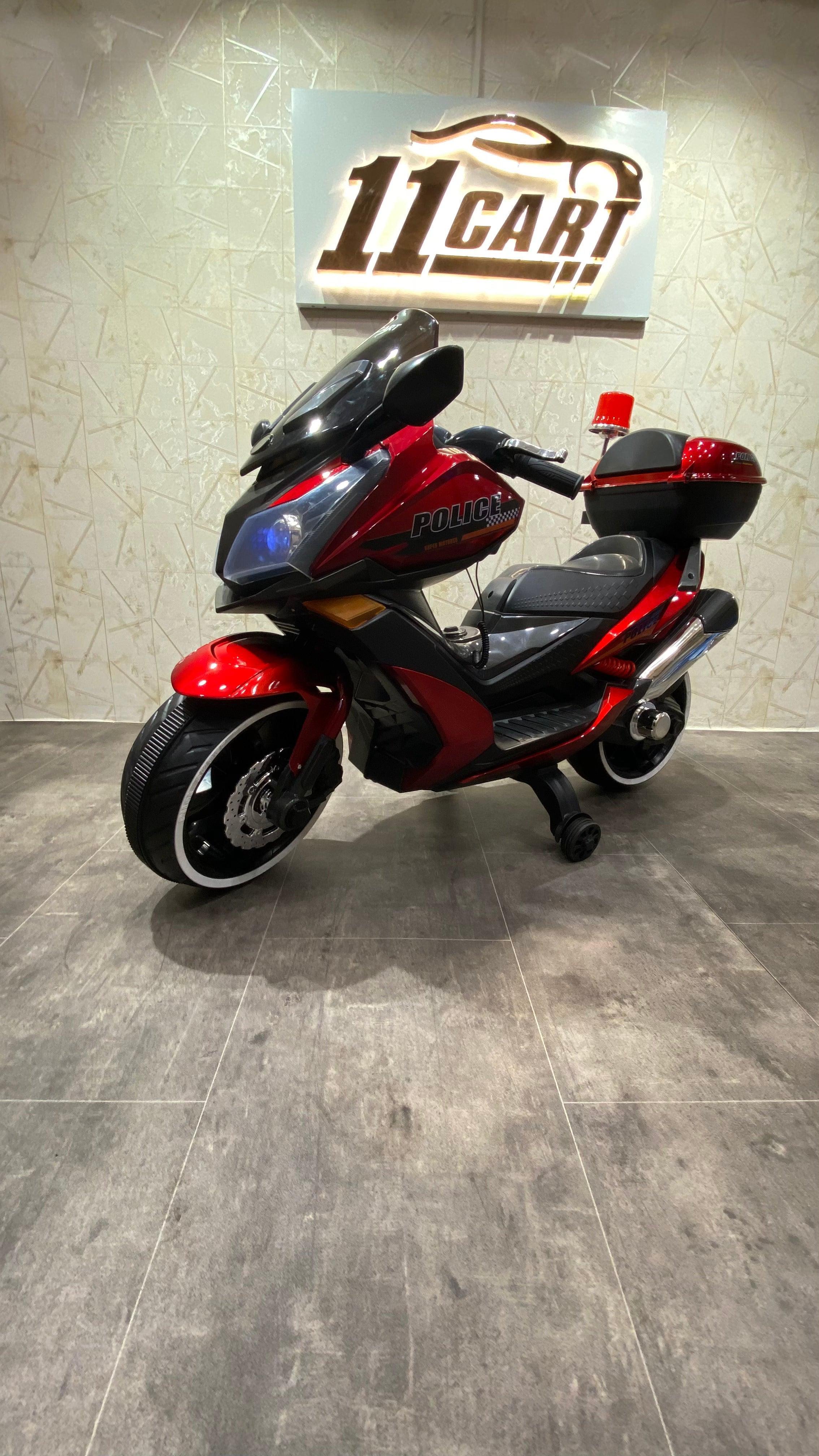 Battery-powered police bike for children, featuring working lights and siren sounds
