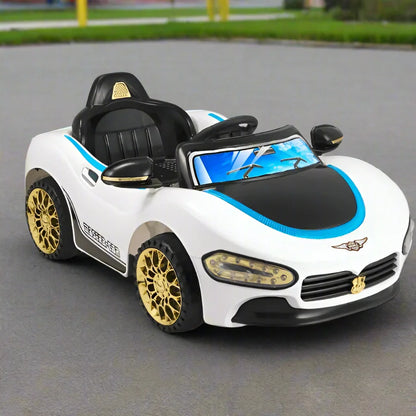 11CART White Battery-Operated Ride on Remote Control Kids Electric Car | 2 Point Safety Harness - 11Cart