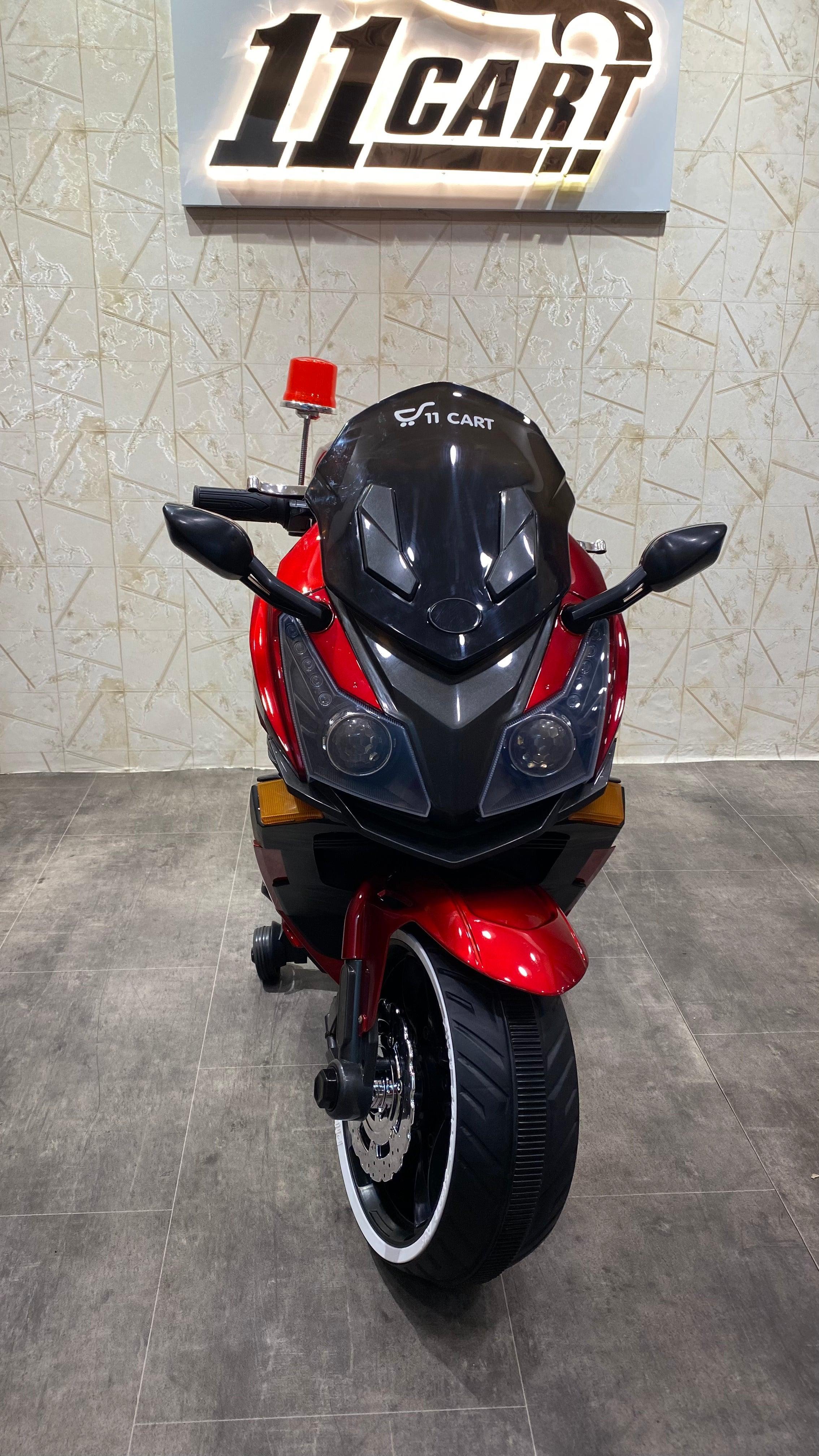 Electric police motorcycle for kids, equipped with a 12V battery and smooth ride
