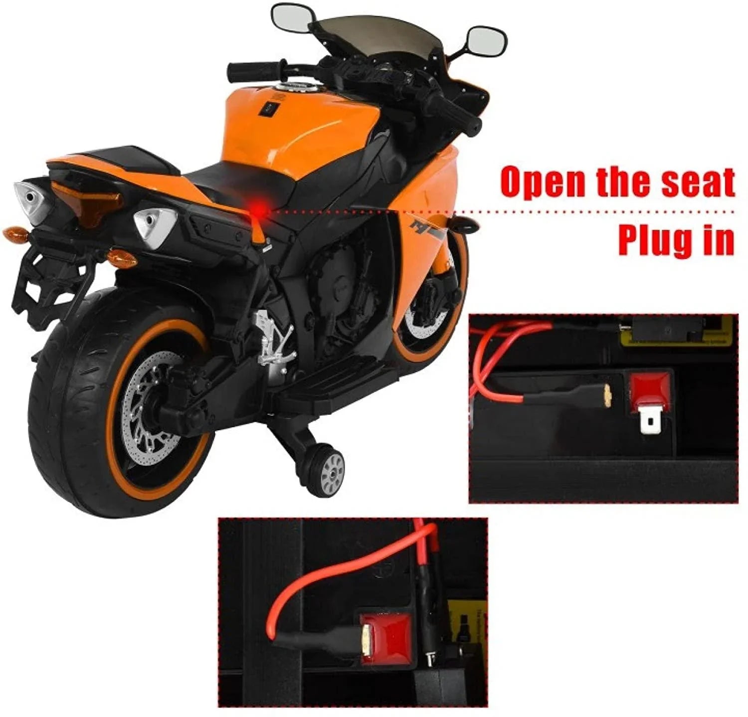 Electric ride-on bike for children, equipped with training wheels for safe learning
