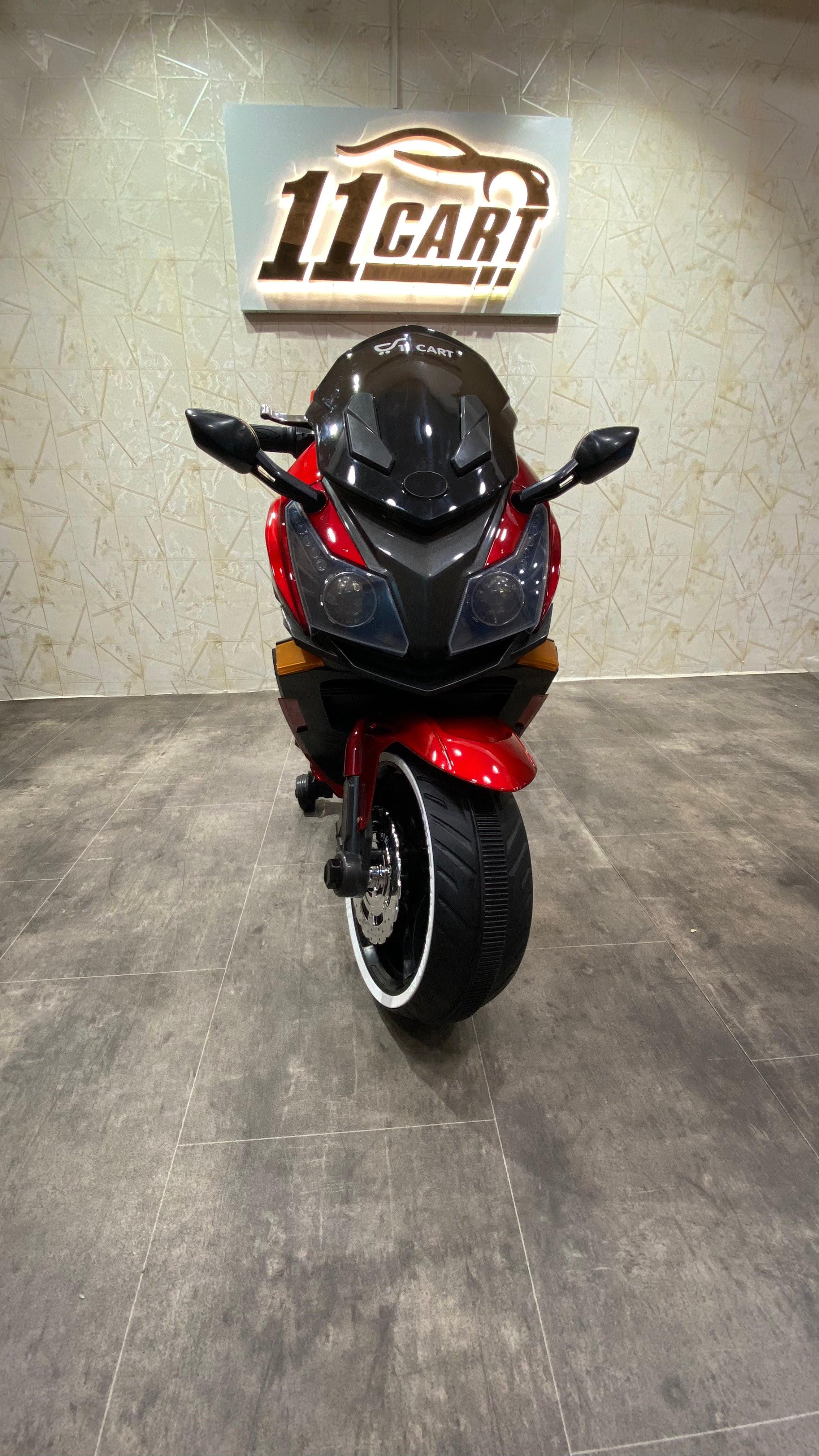 Kids’ 12V police bike with realistic decals, LED lights, and a functional horn
