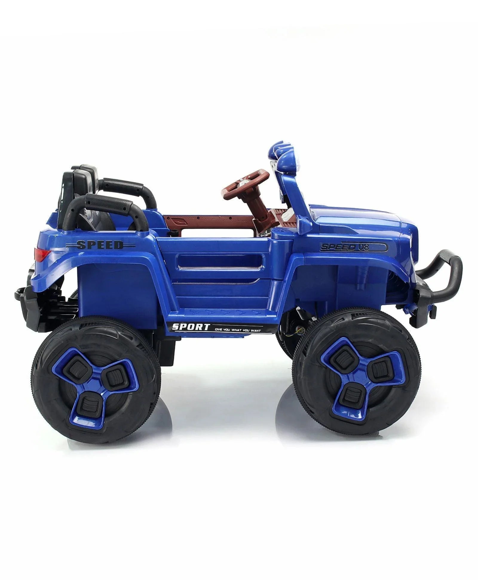 Modern ride-on Bugatti Jeep for kids, complete with leather seats and safety belt