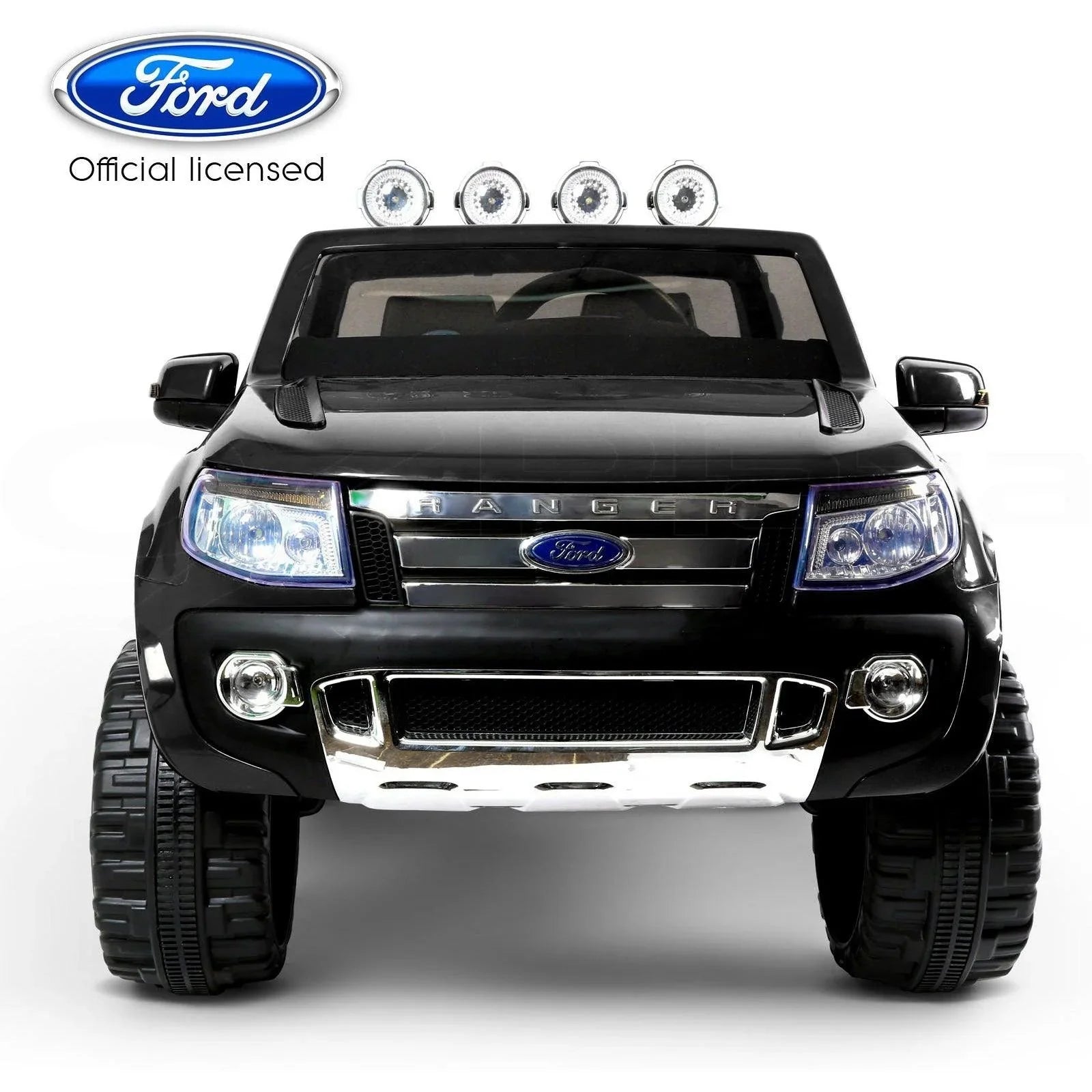 12V 4x4 Black Ford Ranger WILDTRAK for Kids with chrome accessories LED lighting and radio music panel - 11Cart