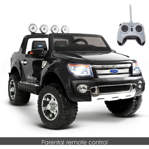 12V 4x4 Black Ford Ranger WILDTRAK for Kids with chrome accessories LED lighting and radio music panel - 11Cart