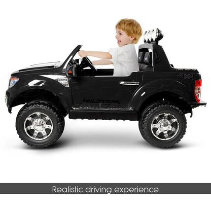12V 4x4 Black Ford Ranger WILDTRAK for Kids with chrome accessories LED lighting and radio music panel - 11Cart