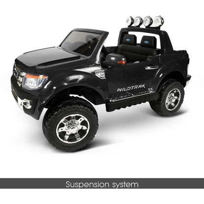 12V 4x4 Black Ford Ranger WILDTRAK for Kids with chrome accessories LED lighting and radio music panel - 11Cart