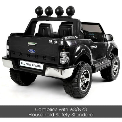 12V 4x4 Black Ford Ranger WILDTRAK for Kids with chrome accessories LED lighting and radio music panel - 11Cart