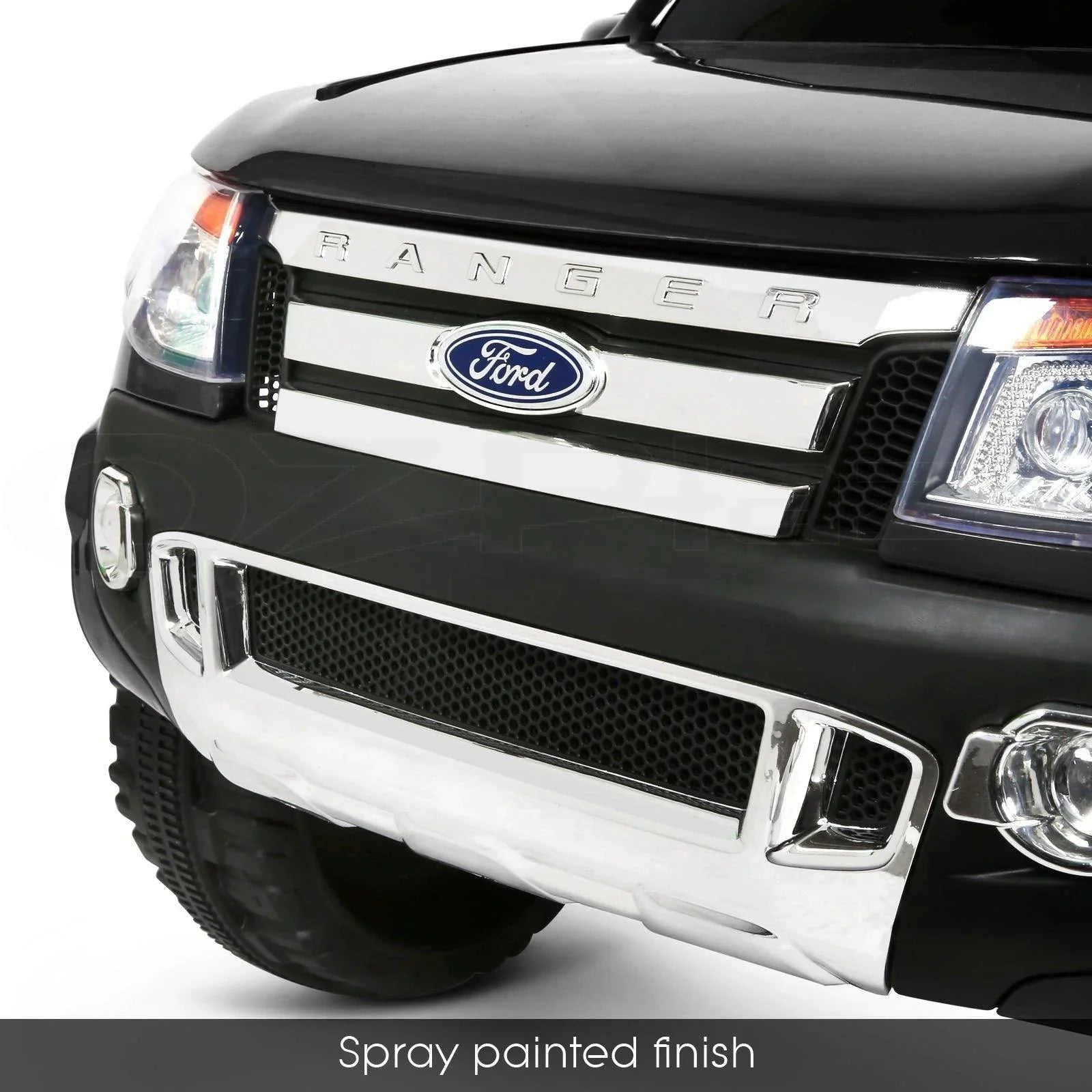 12V 4x4 Black Ford Ranger WILDTRAK for Kids with chrome accessories LED lighting and radio music panel - 11Cart