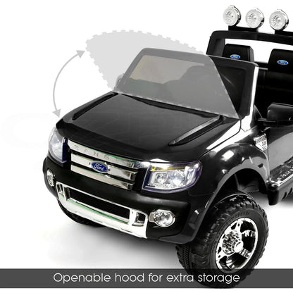 12V 4x4 Black Ford Ranger WILDTRAK for Kids with chrome accessories LED lighting and radio music panel - 11Cart