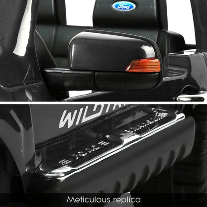 12V 4x4 Black Ford Ranger WILDTRAK for Kids with chrome accessories LED lighting and radio music panel - 11Cart