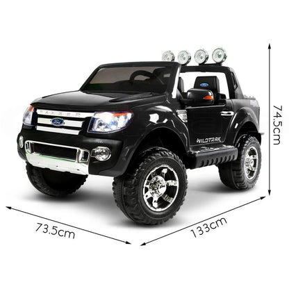 12V 4x4 Black Ford Ranger WILDTRAK for Kids with chrome accessories LED lighting and radio music panel - 11Cart