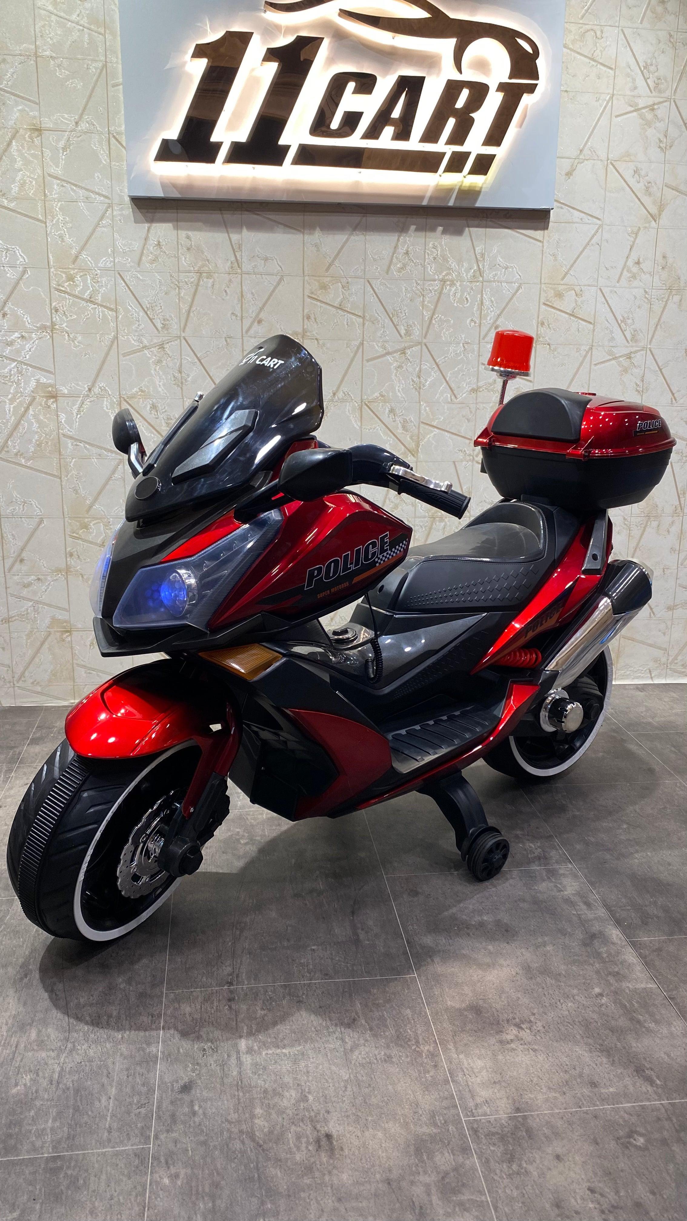 Realistic 12V police bike for toddlers and kids with hand accelerator and sturdy design
