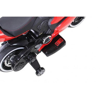 Rechargeable 12V Ducati kids’ motorcycle with sleek metallic paint and LED headlights
