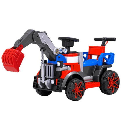 Rechargeable ride-on toy excavator for kids, featuring functional digger and scooping action
