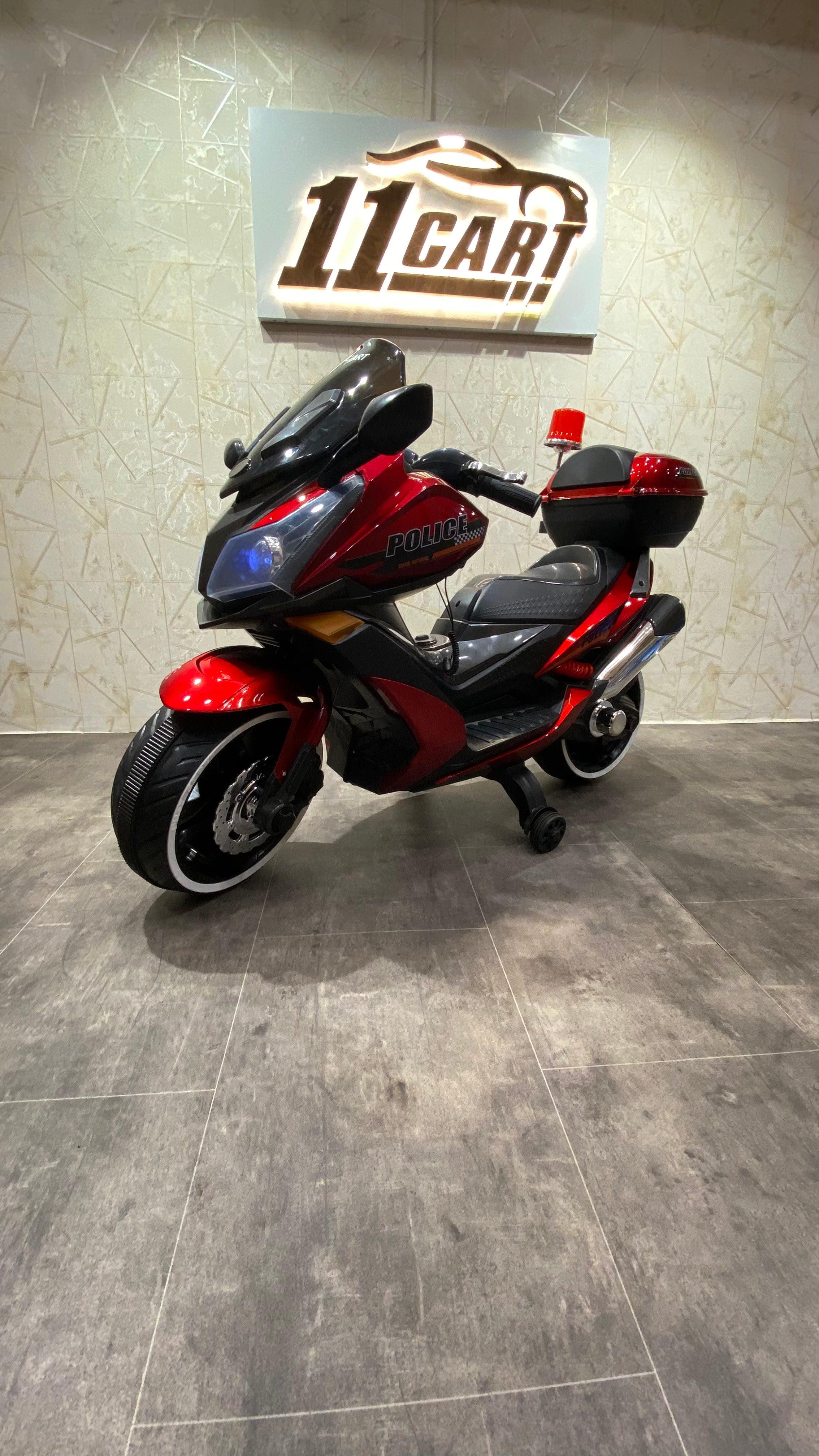 Stylish 12V ride-on police bike for toddlers with hand accelerator for easy control
