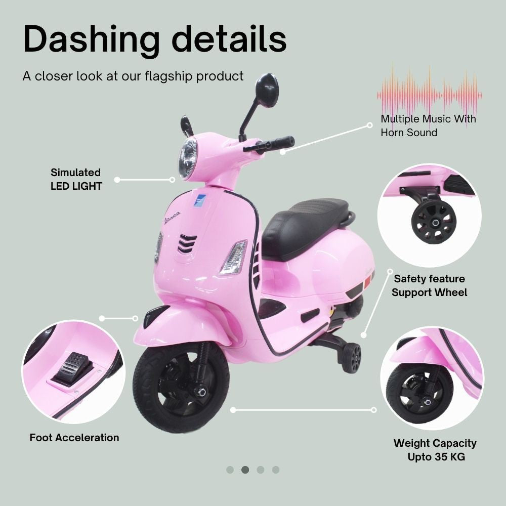 Vespa Battery Ride on Scooty Pink 11Cart