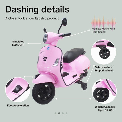 Vespa Battery Operated Ride on Scooty Pink